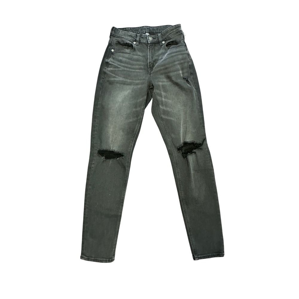 American Eagle Stretch High Waisted‎ Distressed Skinny Jeans Black Womens 0 Long